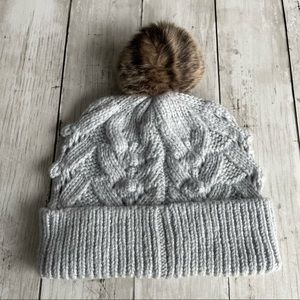 PREOWNED GAP BOBBLE KNIT BLUE BROWN KNITTED HAT